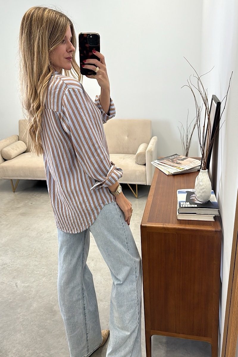Camisa Rayas Celeste Giselle