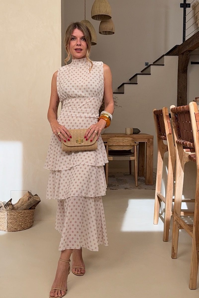 Vestido Beige Topos