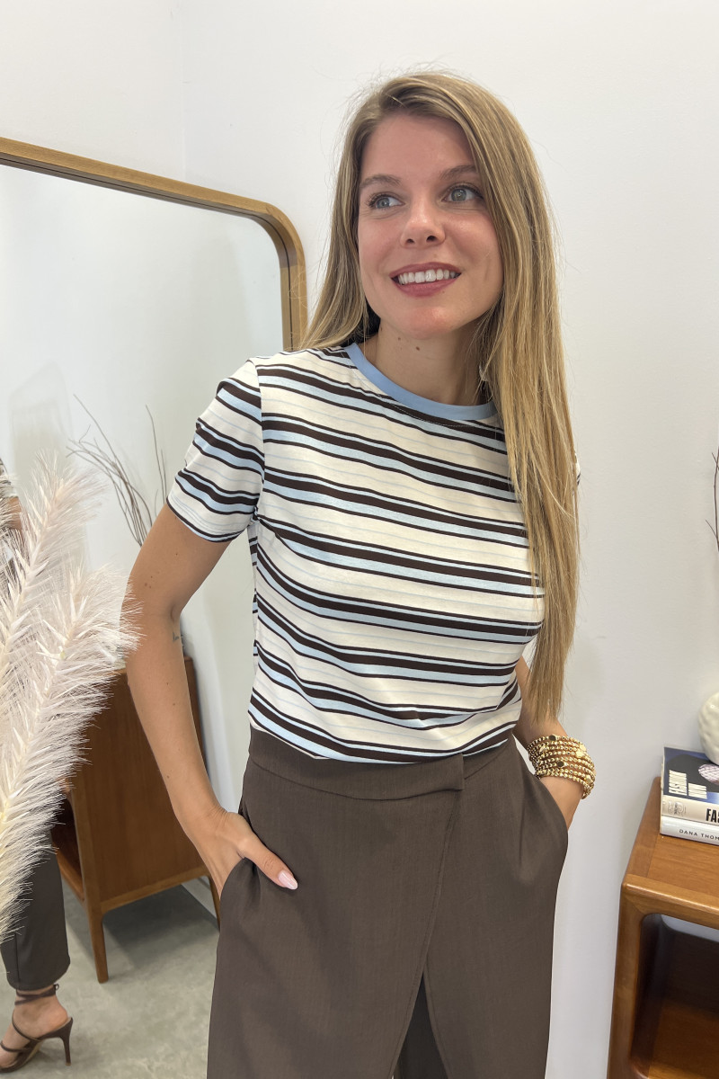 Camiseta Celeste Rayas