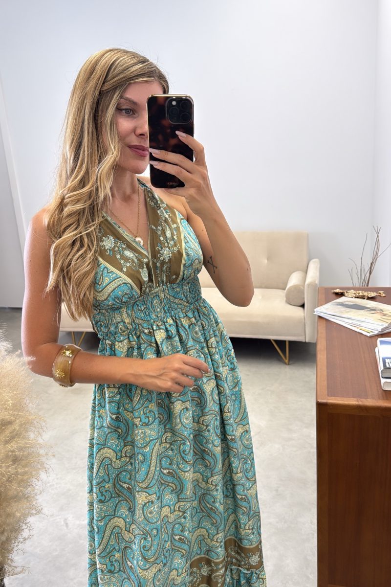 Vestido Celeste Seda