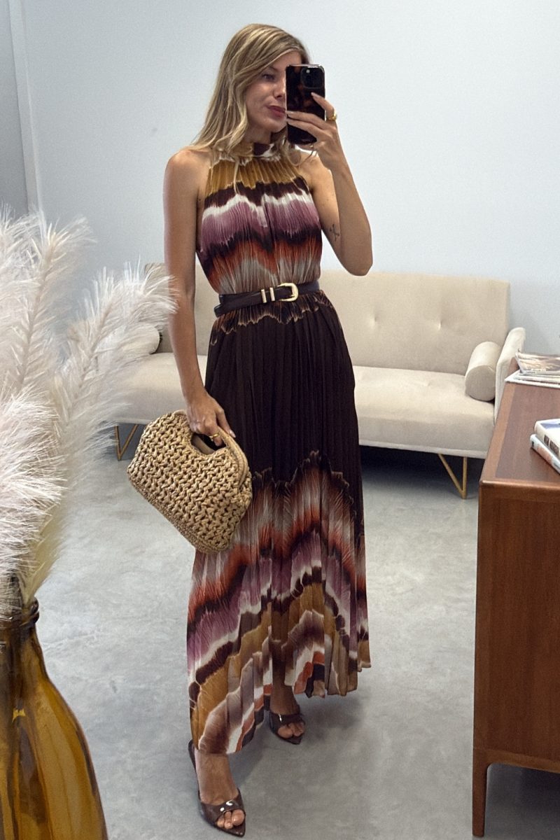 Vestido Chocolate Plisado