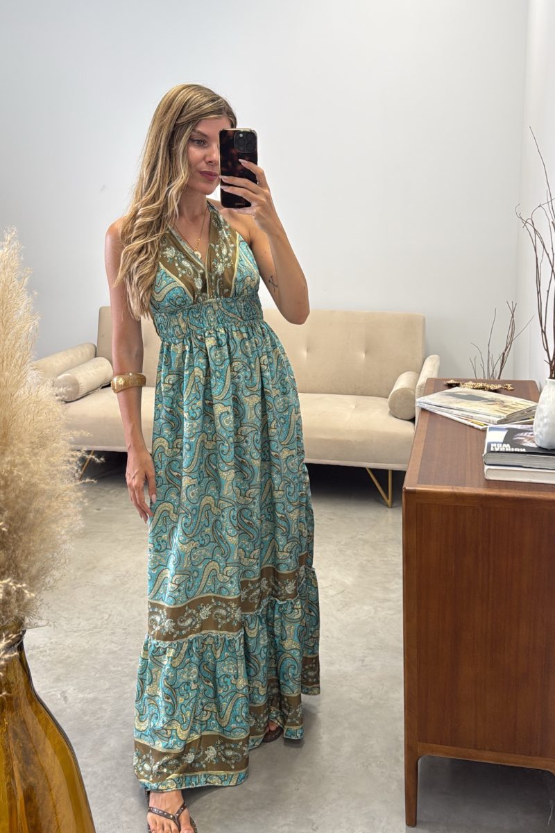 Vestido Celeste Seda