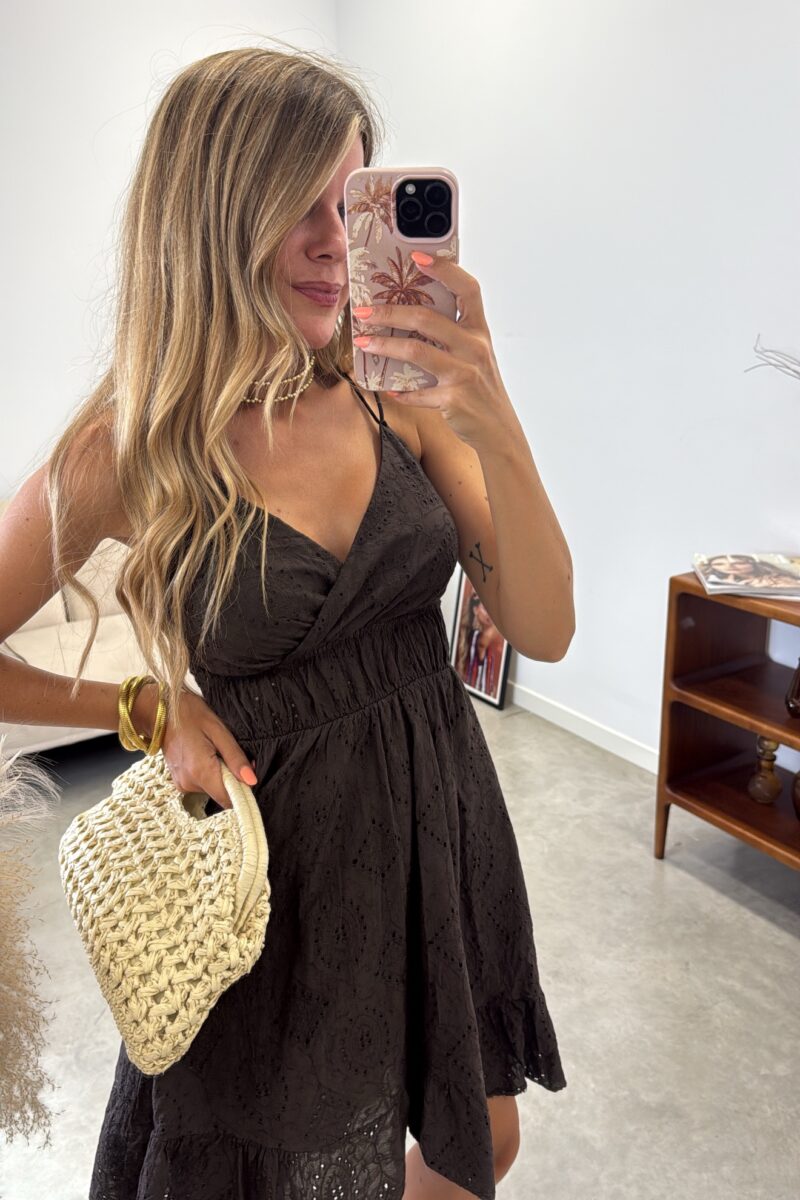 Vestido Marron Troquelado